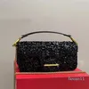 Cekinowa torba crossbody łańcuch na ramię Messenger Torba oryginalna skórzana magnetyczna guzika złoty sprzęt Odłączany uchwyt dla kobiet torebki torebki 27 cm