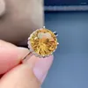 Cluster Rings Naturaland Real Citrine Ring 925 Sterling Silver Fashion Pure High Quality Engagement Smycken