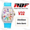 ABF V32 VANGUARD COLOR DREAM SWISSクォーツクロノグラフレディースウォッチレディースダイヤモンドケースモップダイヤルビッグナンバーブルーレザーレディスーパーエディションリロジホンブル純粋I9