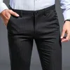 Men's Pants ICPANS Summer Dress Trousers Office Striped Thin Slim Fit Stretch Mens Bussiness Black Gray 2024