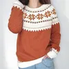 Kvinnors tröjor Europeiska och amerikanska höstvinter jultröja 2023 Simple Jacquard Round Neck Pullover Knit Skjorta för kvinnor