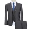 Costumes pour hommes gris foncé hommes d'affaires coupe ajustée 3 pièces classique mariage marié smoking mâle mode vêtements ensemble veste avec pantalon gilet