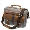 Briefcases 2 Pockets 14" Canvas Briefcase Mutilfunction Shoulder Bag Laptop Black Brown Women Men Male Tote