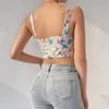 Kvinnors tankar Flower Boned Corset Top Cut Out Ruched Elastic Pads For Women Summer Sexig andningsbar fiskben Vest Crop Mujer USA