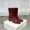 Moda de alta calidad Aeyde charol cuadrado Tacón grueso Botines con cremallera trasera Combat Martin botines de diseñador Vestido zapatos de oficina para damas niña 4,5 cm con caja