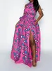 Casual Dresses OMSJ 2023 African Style Printing Women Elegant Big Swing Eastern Slit Floor Robe Sleeveless Backless Lacing Fashion Sexy