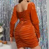 Plus size vestidos elegantes moda feminina gola quadrada sexy veludo vestido de noite grande casual manga longa cor sólida festa