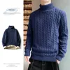 Herrtröjor Turtle Neck Men Pullovers Autumn Winter Keep Warm Thicken päls fodrad stickad tröjor 2023