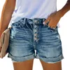 Damesshorts Mid-taille Single-breasted Splicing Denim Zomertrend Streetwear Vintage gebroken gaten Driekwart broekzak