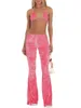 Damesbroeken Crushed Velvet Tie-Up Flare jaren '70 Palazzo Wide Leg Slim Bell Bottom Hoge taille Stretchbroeken Kleding