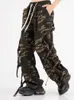 Men's Pants HOUZHOU Oversize Camo Cargo Pants Men Pockets Camouflage Wide Leg Trousers Male Clothing Vintage Streetwear Hip Hop Ribbons 230831