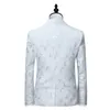 Męskie garnitury Blazers Mens Biały nadruk róży z spodniami Wedding Groom 2 -Układka Kurtka do menu Pant Men Stage Singer Costume 226p