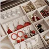 Doublelayer Jewelry Box Large Portable Earrings Rings Storage Wood Grain Pu Leather Case Necklace Display Jewelers Joyero 230814