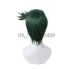 Parrucche Cosplay Le Bizzarre Avventure di JOJO Rohan Kishibe Cosplay Breve Verde Parrucca Fascia Resistente Al Calore Fibra di Capelli Protezione Della Parrucca Puntelli Del Partito Uomini x0901