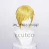 Perruques de Cosplay Anime une pièce, perruques de Cosplay Sanji, perruque courte et lisse dorée résistante à la chaleur, bonnet de perruque synthétique x0901