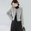 Women's Jackets 2023 Autumn Round Neck Versatile Slim Fit Short Coat Grey Style Women 15368