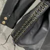 Women's Leather 23 Heavy Industry Rope-threading Coat Women Classic Long Sleeve Single Breasted Belt Loose Oversize Motorcycle Jacket