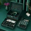 Jewelry Pouches High Quality 3-Layers Green Velvet Organizer Large Earring Necklace Makeup Holder Cases Flannel Jewellery Box With Lock