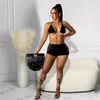 Costume da bagno da donna Costume da bagno Halter Crop Top Pantaloncini da motociclista vuoti laterali Due set bikini a 2 pezzi Tuta sexy Abito estivo femminile