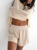 Women's Shorts Women S Casual Two -Piece Pyjama Set comfortabele massief kleuren crew nek lange mouwt top en loungewear voor slaapontspanning