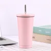 Wasserflaschen Kaffeetasse Edelstahl Strohhalm Große Kapazität Vakuum Tragbare Isolierung Rosa Creme Gelb 230831