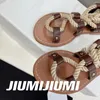 Sandalen 2023 JIUMIJIUMI Handgemachte Espadrilles Gladiator Open-Toe Flacher Absatz Frau Morden Botas Mujer