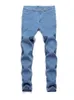 Mens Jeans Classic Blue Hip Hop bekväm stretchbyxor Biker Skinny Denim Pants Men Fashion Streetwear 230831