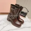 Botas femininas designer botas de couro cowboy tornozelo cavaleiro meia bota marrom ocidental fivela joelho bota inverno camurça sapatos dedo do pé redondo