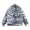 جاكيتات الرجال في الشارع High Street Fleece Parke Men Hop Hop Vintage Tiger Print Pattern مبطنة بالملابس الخارجية للجنسين.