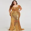 2023 Sparkly Gold Lovertjes Plus size Avond Galajurk Vierkante Hals Zeemeermin Rits Terug Vloerlengte Ruches Nieuwe Pageant Dress329H