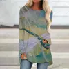 Весна/летняя повседневная женщина красивая плюс размером с 3D-печать с длинным рукавом с длинной футболкой женская мода гавайская короткая юбка цветов Hkd2309011