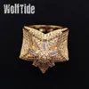 Iced Out CZ Hip Hop Pentagram Star Mens Ring Band New personalized Top Quality Cubic Zirconia Gold Full Diamond Street Rapper Finger Jewelry Gifts for Men Bijoux