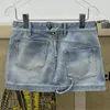 Skirts Women's Skirt 2023 Summer Korean Fashion Multi Pocket Decorative Half Length Vintage Cotton Denim Mini