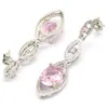 Stud Earrings Real 925 Solid Sterling Silver 38x10mm Stunning Pink Kunzite Iolite White CZ