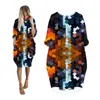 Casual Jurken Plus Size Midi Voor Vrouwen 2023 Kleding Lange Mouw Dameskleding Zomer Vrouwelijke Jurk Print Abstract Geometrisch BK