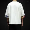 T-shirts pour hommes Style chinois manches trois quarts surdimensionné Cool t-shirt col rond ample et décontracté