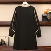 Lässige Kleider EHQAXIN Damen 2023 Herbstmode Koreanische V-Ausschnitt Knopf Französisch Lose Langarm Pullover Kleid L-5XL