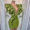 녹색 스팽글 칵테일 드레스 짧은 구슬 딥 v- 넥 두바이 파티 나이트 가운 여성 맞춤형 디자인 로브 드 소어 리 (Soiree196v)