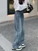 Damesjeans Vintage Gestreepte Hoge Taille Street Style Blauwe Rechte Broek Koreaanse Mode Wijde Pijpen Baggy Y2K Denim Broek