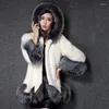 Trenchs de femmes 2023 hiver imitation manteau de fourrure mi-longueur vison velours à capuche chaud basique femme plus taille élégante veste douce