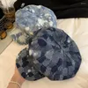 Baretten Koreaanse tie-dye blauwe denim baret Lente en herfst Veelzijdige wolkenhoed Big Head Street Fashion Patch Dames Sboy Cap Gorras