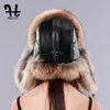 Trapper Chapéus FURTALK Feminino Russo RaccoonLamb Couro Cap Ushanka para Mulheres Chapéu de Pele de Inverno Orelha Cossack277c