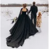 Moderskap gotisk svart bollklänning bröllopsklänningar med långa omslag vintage spets appliced ​​plus size vestidos de novia brudmottagning klänningar 328 328