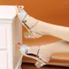 Sandaler Gold Women Party High Heels Slip-On Solid Sexy For Ladies Quality Wedding Nightclub Sequin Buckle Shoes