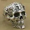 Pierścienie opaski Vintage High Detail Gothic Skull Cross Cross Gothic Mens Punk Biker Pierścień T230727