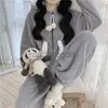 Startseite Kleidung Hase Kapuze Onesies Frauen Kigurumi Pyjamas Niedliche Pijama Winter Warme Nachtwäsche Kawaii Weibliche Nachtwäsche Pyjamas Overall x0902