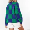 Kvinnors tröjor Green O-hals virkning Kintad tröja Kvinnor Grid Hollow Out Y2K Top E-Girl Pullover Spring Autumn Winter Jumper Sueter