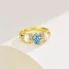 Anéis femininos designer independente mar azul tesouro branco concha anel s925 material de revestimento de prata galvanizado grosso ouro sólido anel de prata