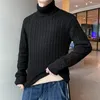 Herrtröjor Turtle Neck Men Pullovers Autumn Winter Keep Warm Thicken päls fodrad stickad tröjor 2023