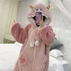 Kadın pijama kadınlar kış peluş pijamalar karikatür kapşonlu mercan kadife gecelik gevşek pazen sleepdress anime cosplay cobe nightwear